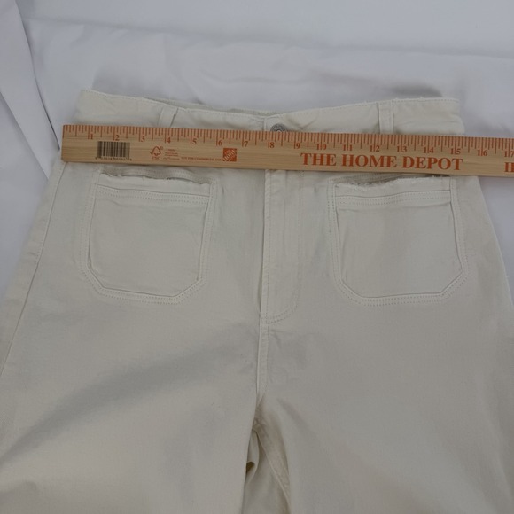 PAIGE Sz 30 Harper High Waisted Wide Leg Ankle Jeans Tonal Ecru Distressed‎ - Picture 10 of 11